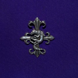 Cross Fleur de lys with Fox Silver Pendant